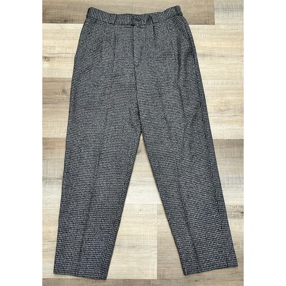 Jennifer Collins Pants - VTG Wool Blend Houndstooth Pants Grandma Academic Pleated High Waist Small 4/6